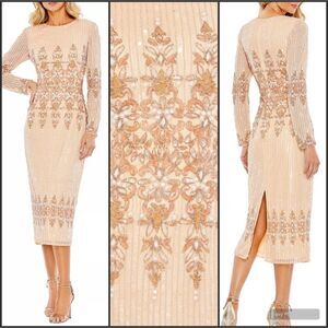 MAC DUGGAL 5576 Peach Embellished Long Sleeve High Neck Sheath Dress